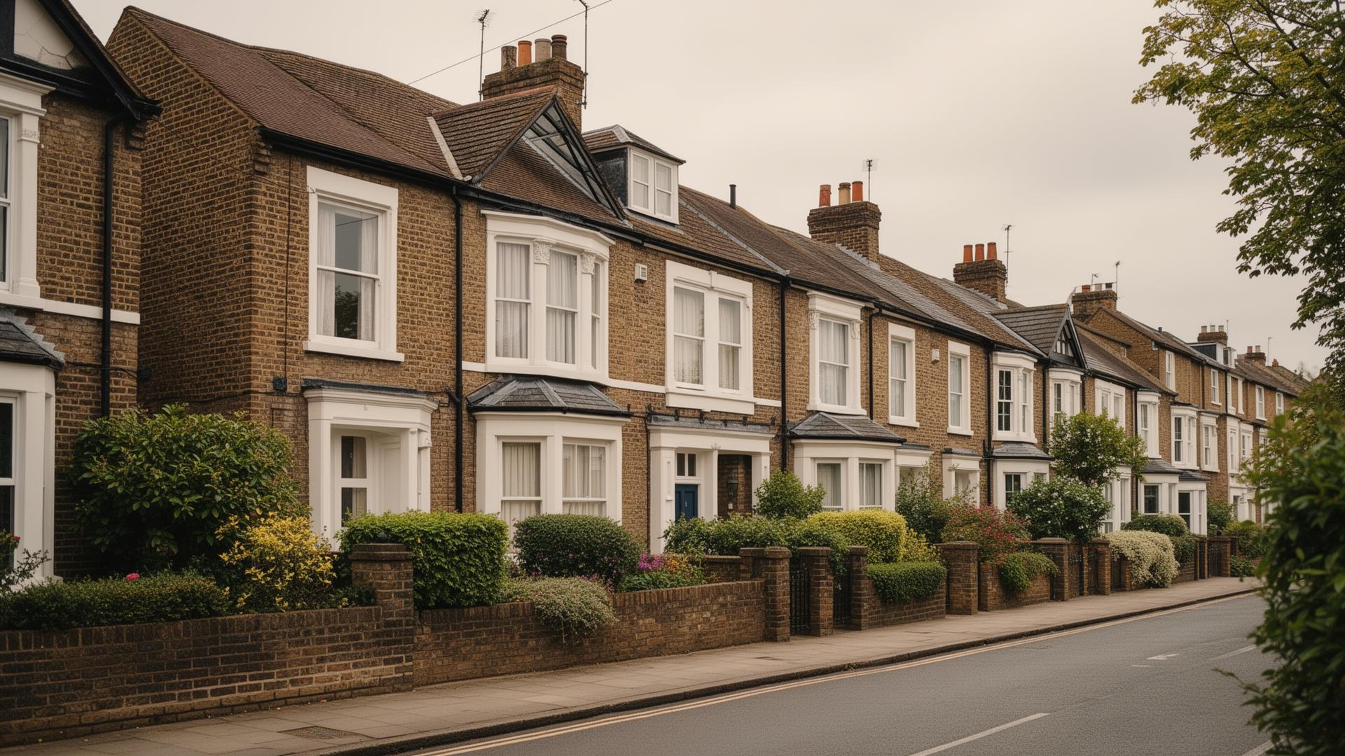 British residential street with traditional brick houses